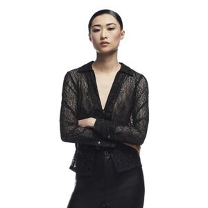 Zara Top sheer Lace Button Down
Shirt Black/Gold Women's Size Large